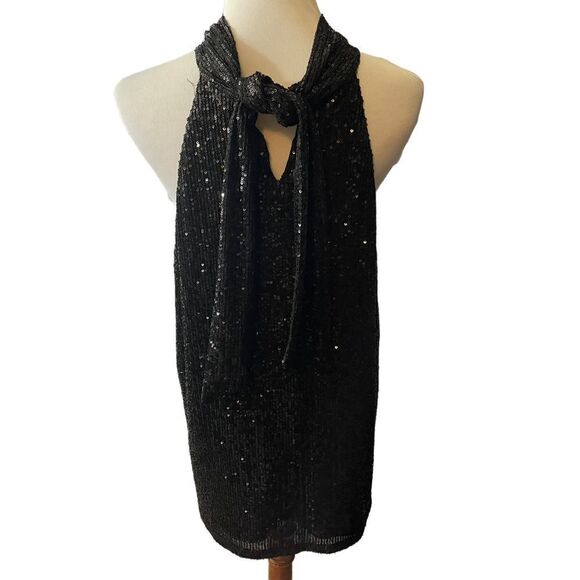 Chelsea 28 High Neck Sequin Black Halter Top, Size 1X - Picture 4 of 8